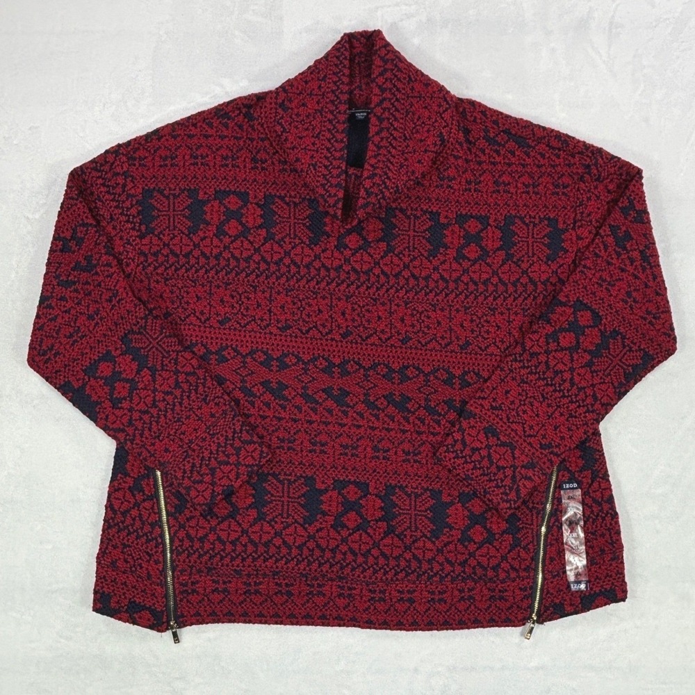 IZOD Womens XXL Tango Red Jacquard Fair Isle Cozy Shawl Collar Side Zip Sweater